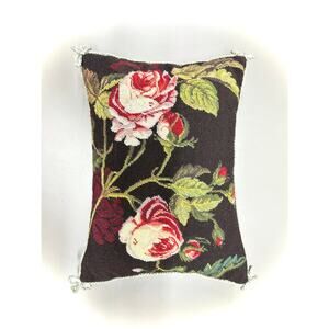 Romantic Roses Petit-Needlepoint Lumbar pillow 16x12, VTG Cottage-core Floral